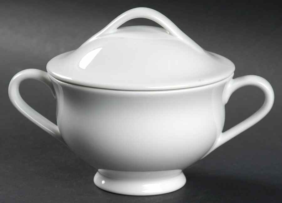 PB White Sugar Bowl & Lid by Pottery Barn China-1