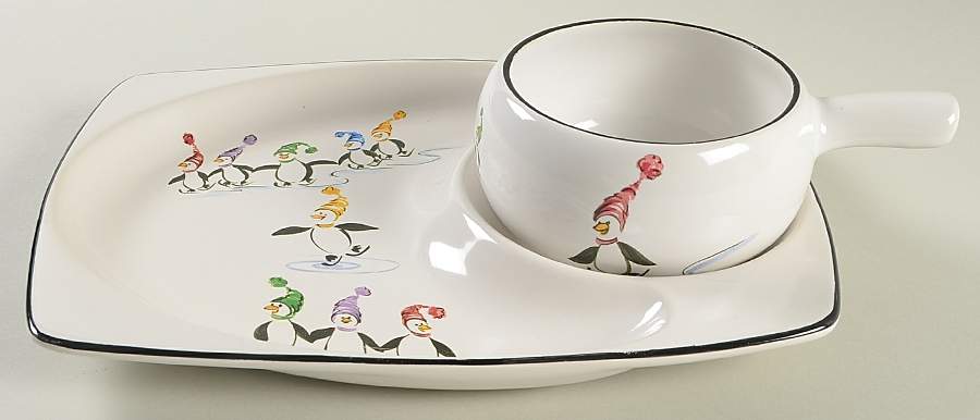 Penguin Skate Snack Set with 11" (SNTR11) Tray & Stick Handle Soup (SOH) by Pfaltzgraff-1