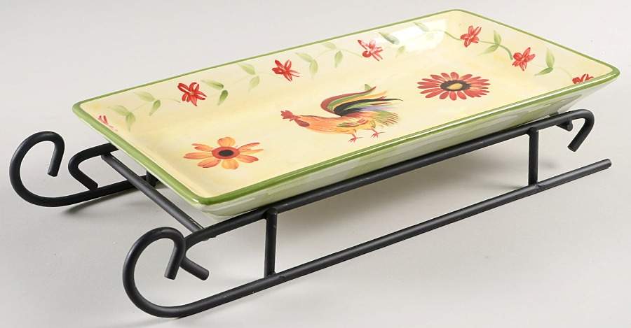 Daybreak Sled Server-11" Rectangular Tray W/Iron Sled Stand by Pfaltzgraff-1