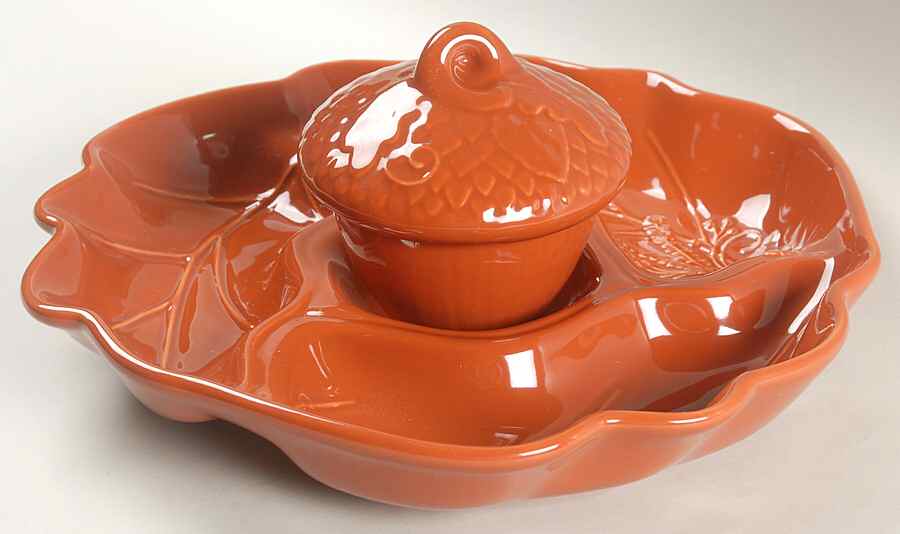 Plymouth 3 Section Leaf Server W/Acorn Bowl by Pfaltzgraff-1
