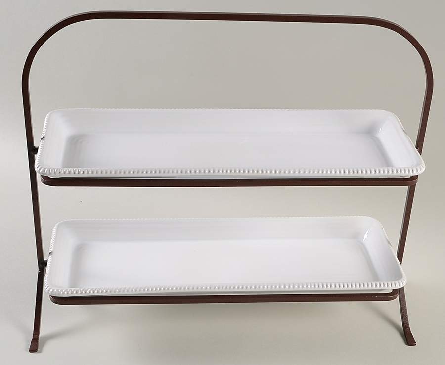 Gabriella 2 Tier Rectangular Tray Set with Metal Stand by Pottery Barn China-1