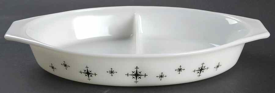 Compass 12" Oval Divided Vegetable Bowl by Pyrex-1