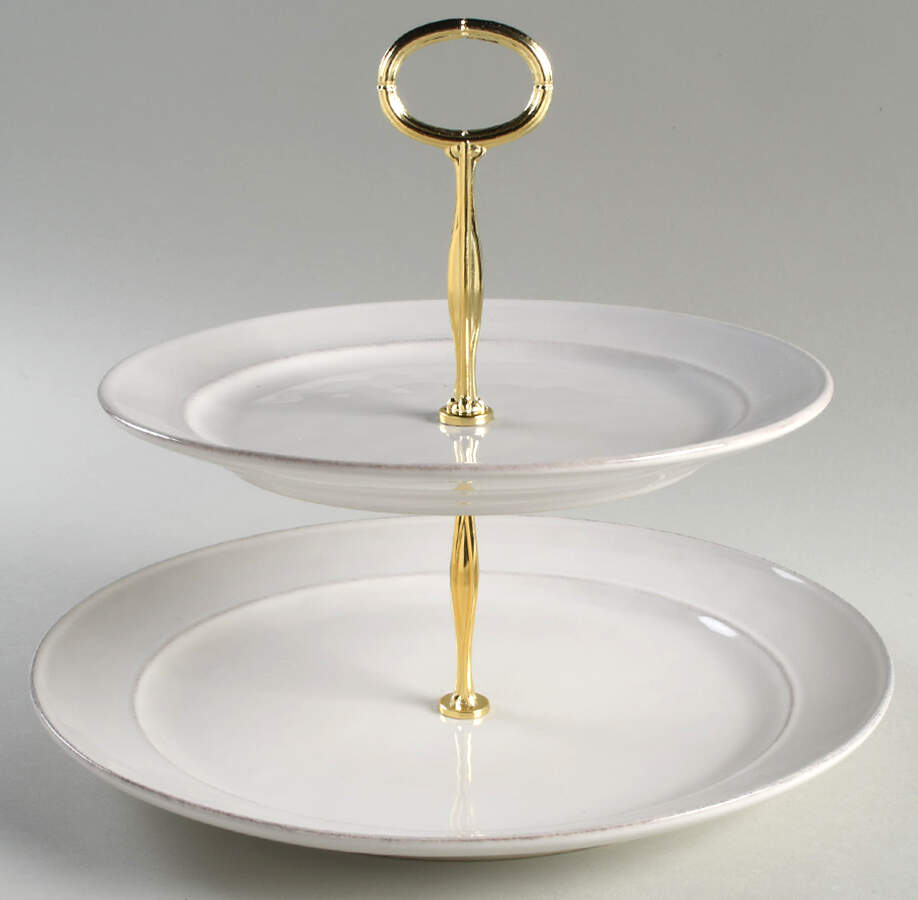 Cambria Stone (White) 6 5/8"-10"  2 Tiered Serving Tray (Dp, Sp) HC by Pottery Barn China-1