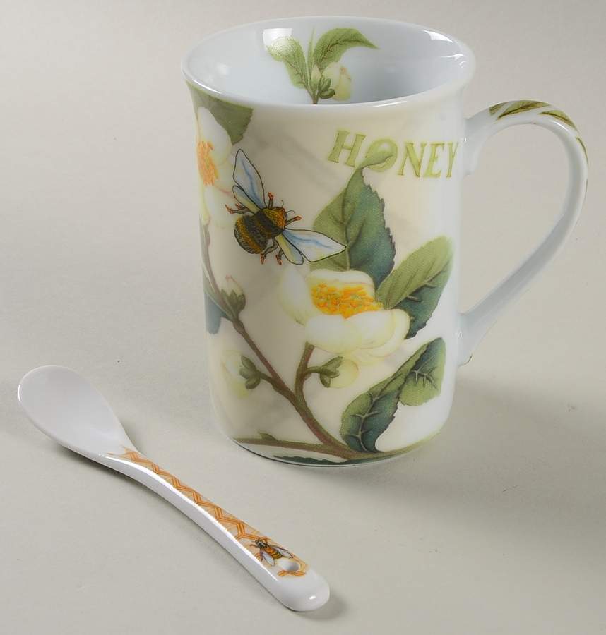 Tea Plant & Honey Bee Mug & Ceramic Teaspoon Set by Cardew Design-1