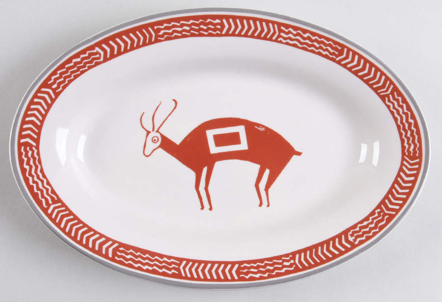Ancient Mimbreno Indian-Brick Red (Replica) 9" Oval Serving Platter by Pipestone-1