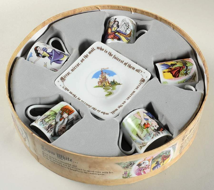 Snow White Flat Demi Cup & Saucer - Set of 5 Boxed (Motif 2-6) by Cardew Design-1