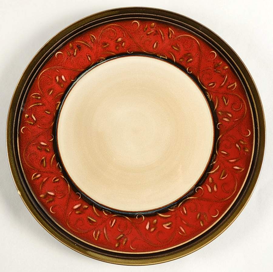 Red Scroll Dinner Plate by Pier 1-1