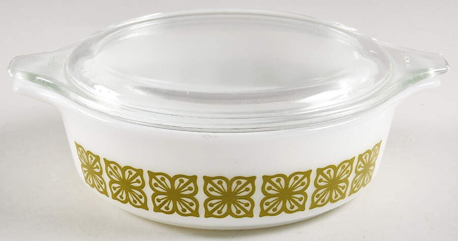 Verde Square Flowers 1 Pt Round Covered Casserole by Pyrex-1