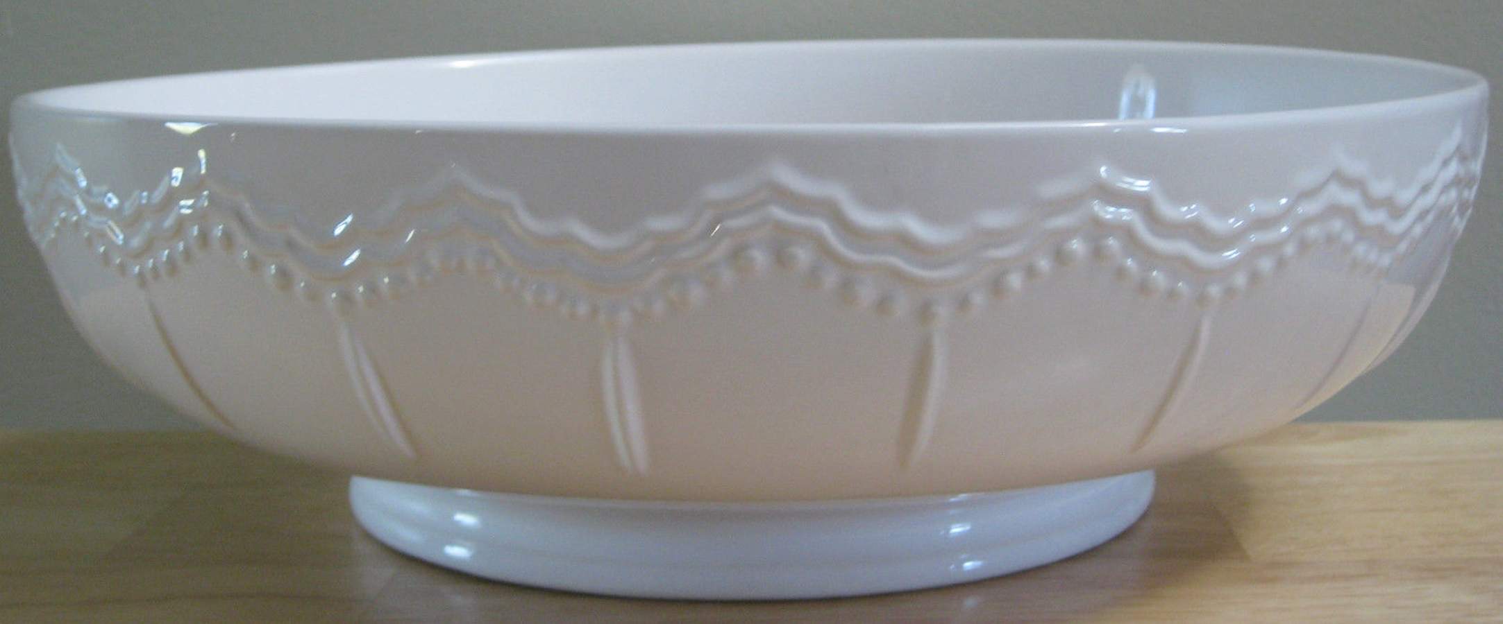 White Embossed 12" Round Serving Bowl by Privet House-1