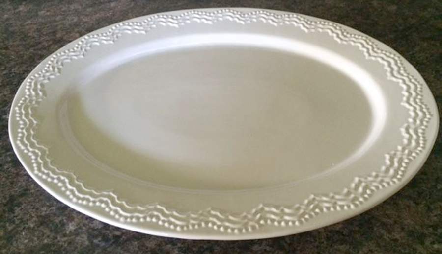 White Embossed 18" Oval Serving Platter by Privet House-1