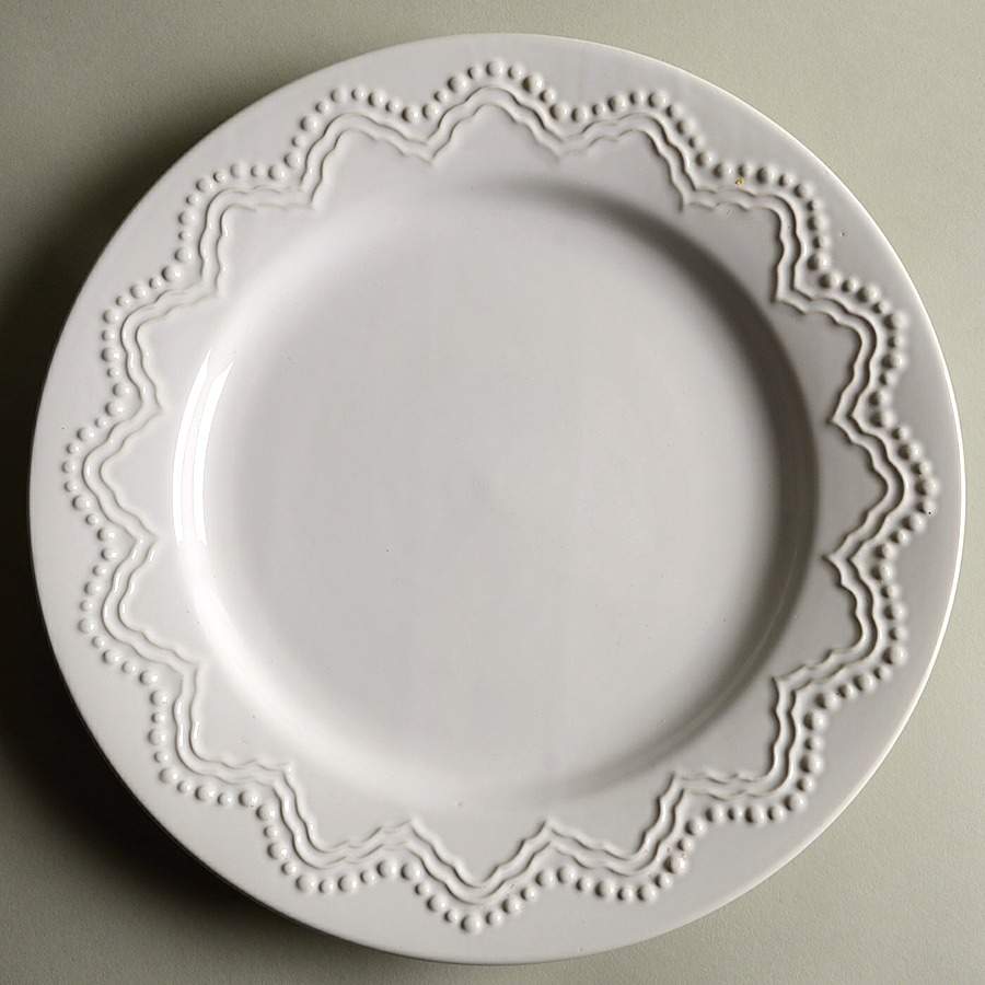 White Embossed Dinner Plate by Privet House-1