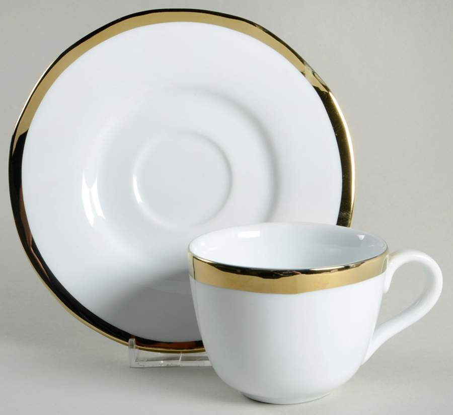 Caroline Gold Flat Cup & Saucer Set by Pottery Barn China-1