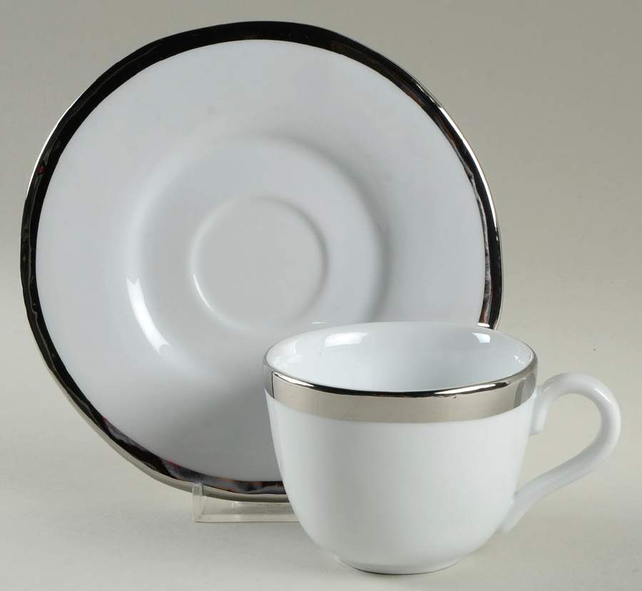 Caroline Silver Flat Cup & Saucer Set by Pottery Barn China-1