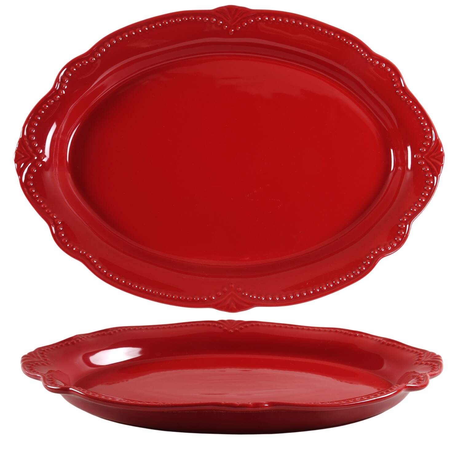 Pavillion Berry Red 18" Oval Serving Platter by Princess House-1
