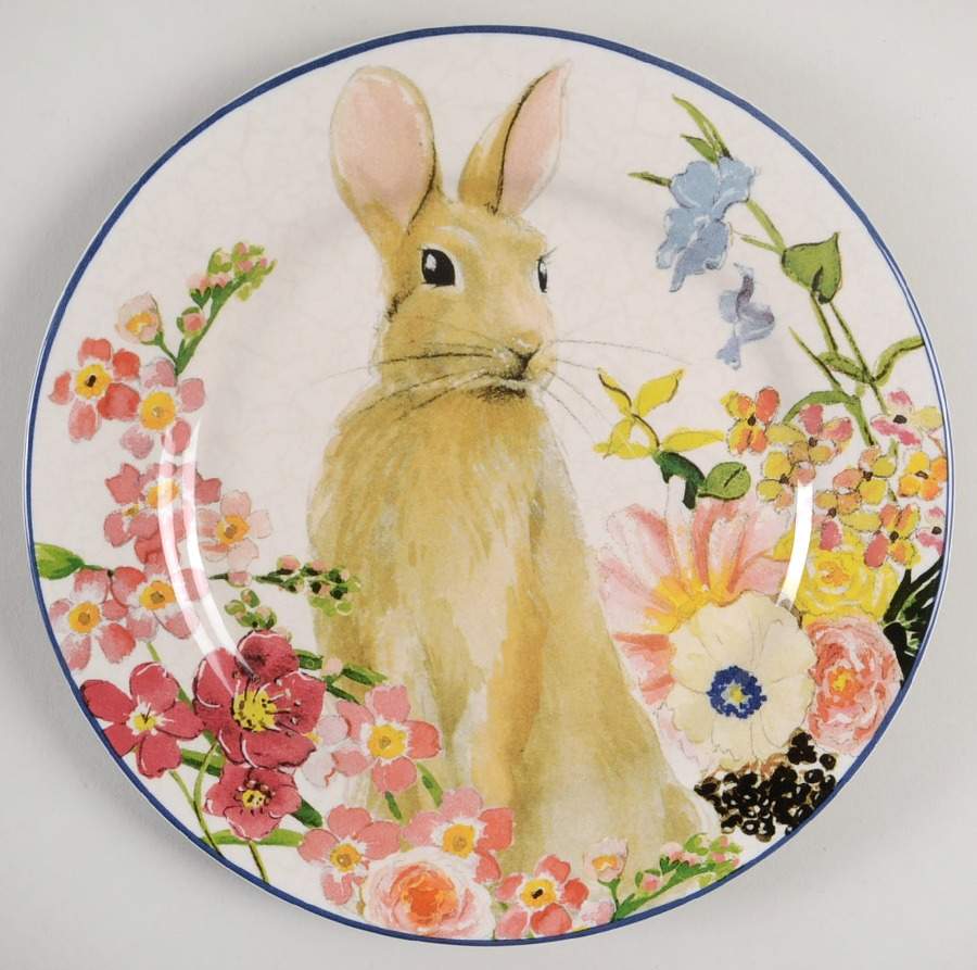 Floral Bunny Salad Plate by Pottery Barn China-1