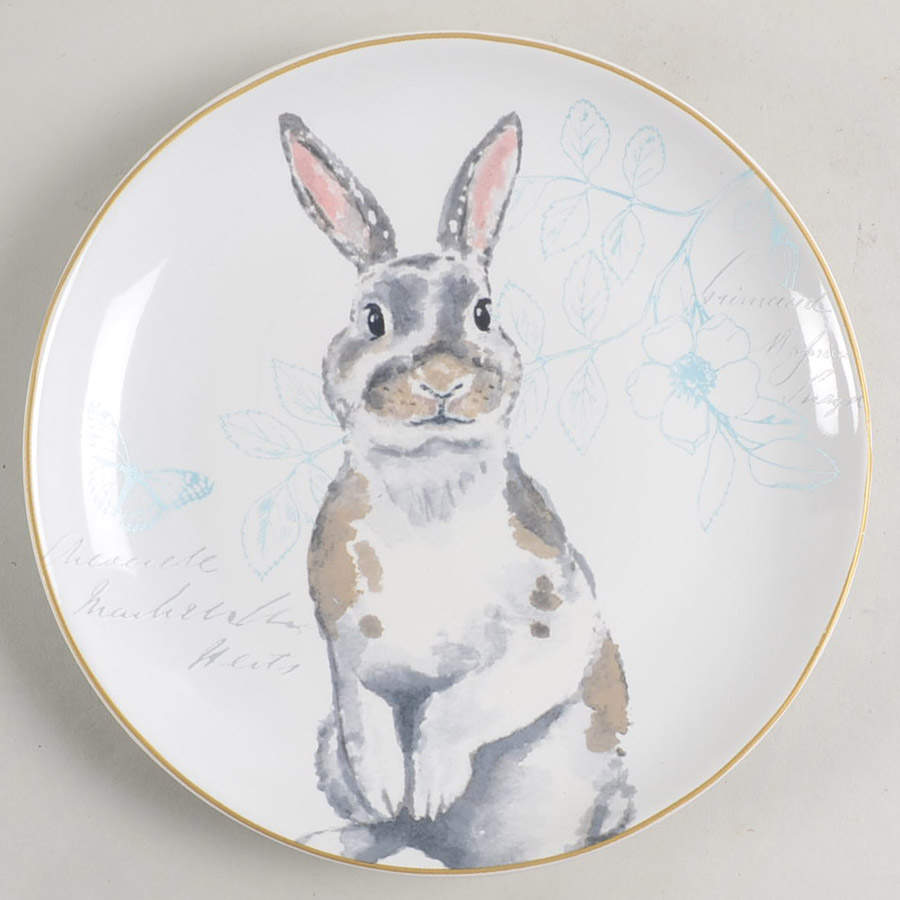 Elegant Gray Bunnies Salad/Dessert Plate by Pier 1-1
