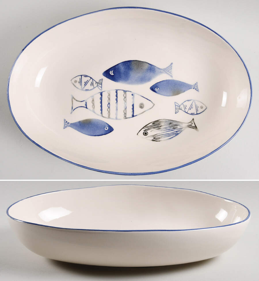 Fish 14" Large Oval Salad Serving Bowl by Papart Ceramics-1
