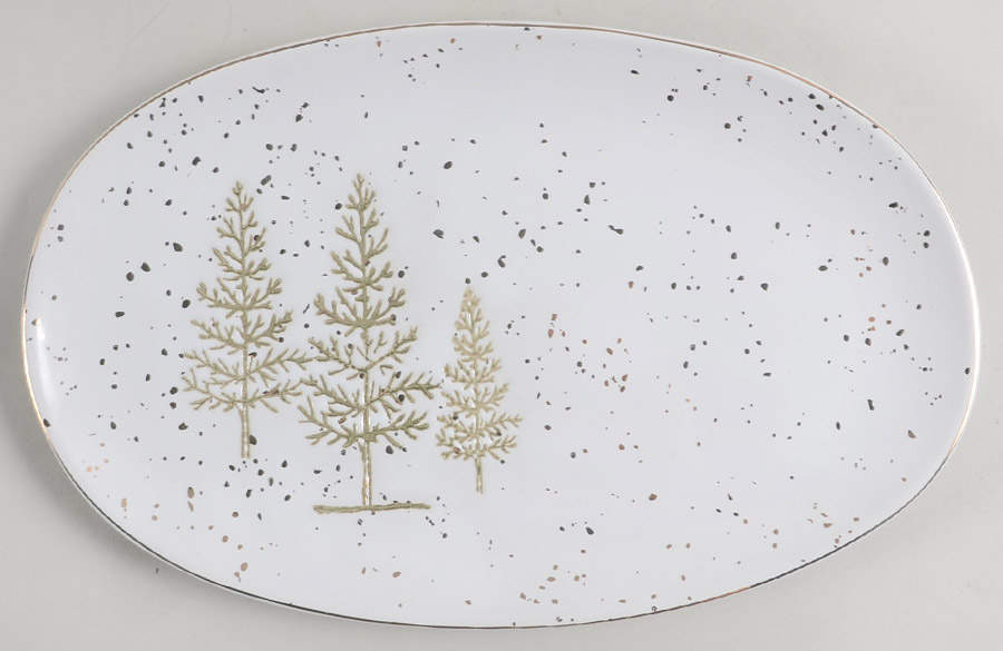 Gold Pine Tree 12" Oval Serving Platter by Potter's Studio-1