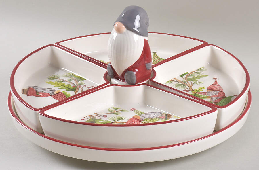 Forest Gnome (5pc) Lazy Susan (4 Motif Sides & Tray) by Pottery Barn China-1