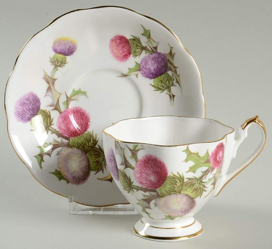 Dundee Thistle Footed Cup & Saucer Set by Queen Anne (England)-1
