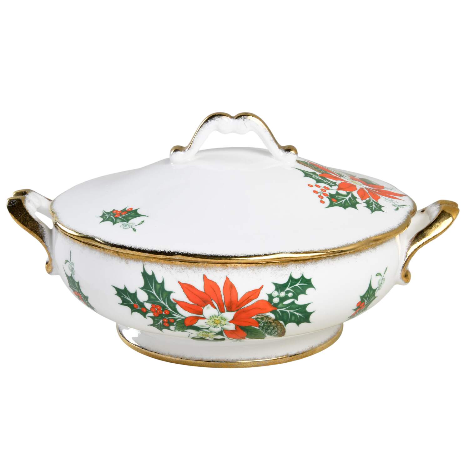 Noel (Gold Trim) Round Covered Vegetable by Queen Anne (England)-1