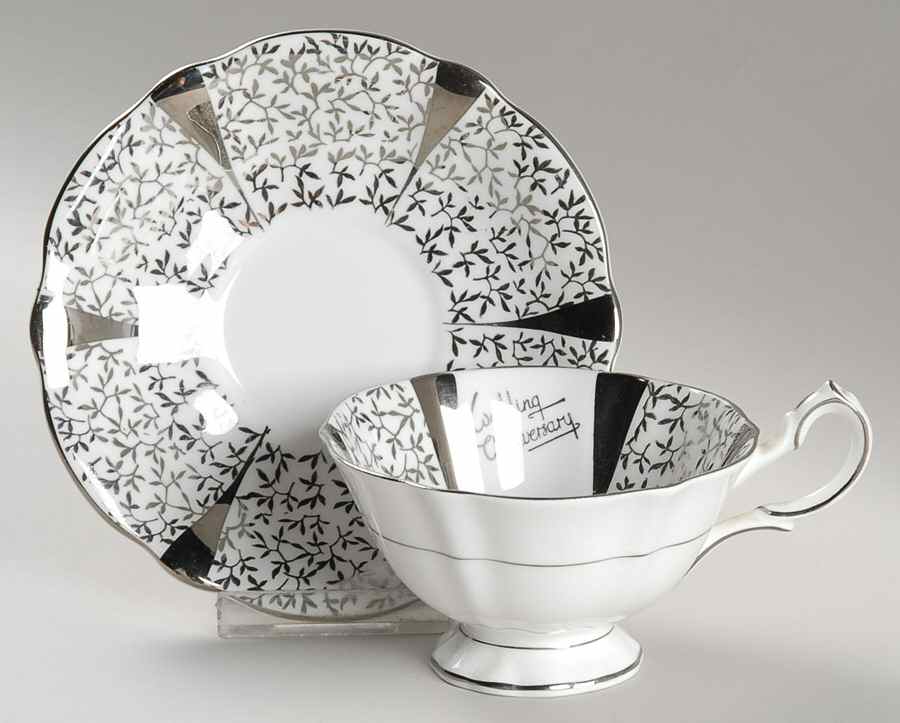 Silver Lace Footed Cup & Saucer Set by Queen Anne (England)-1