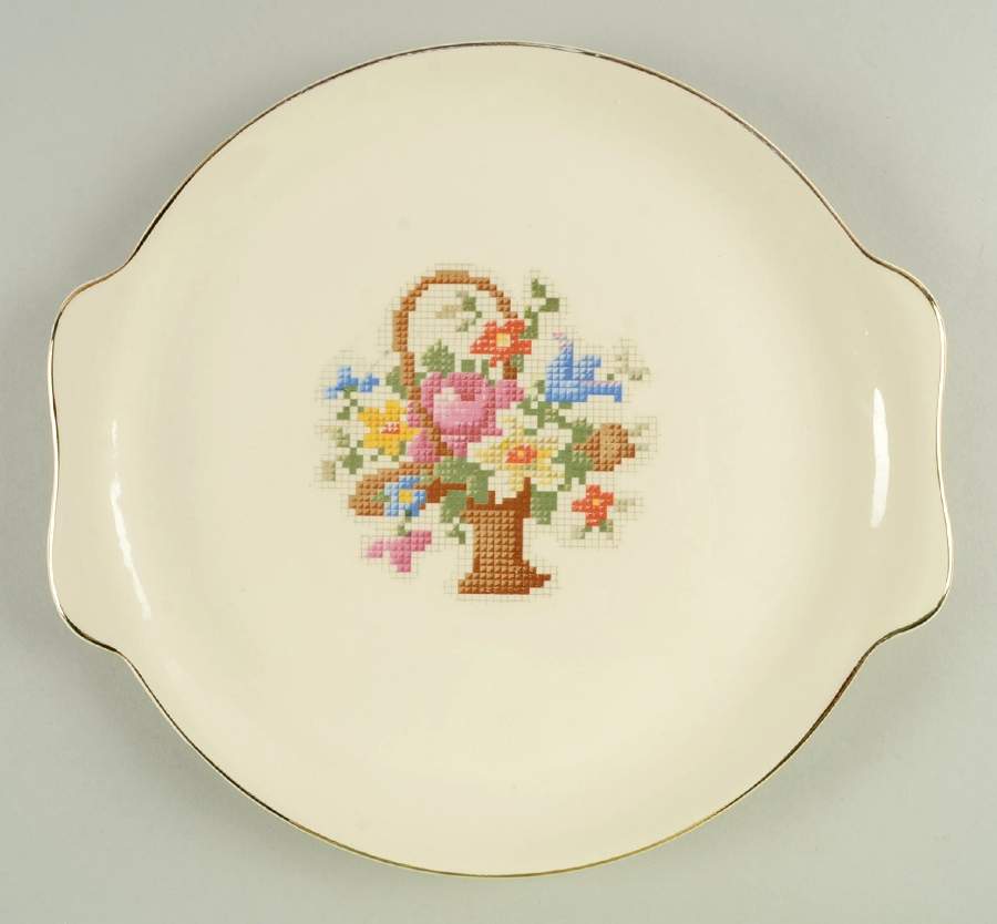 Petit Point Handled Cake Plate by Quaker Girl-1