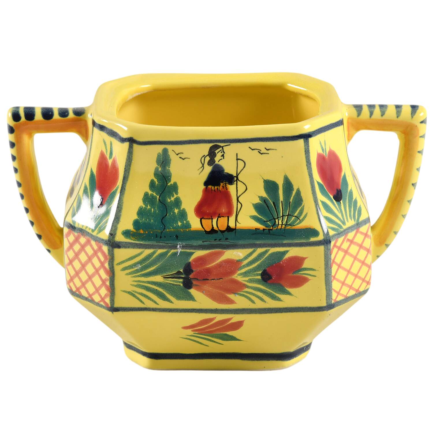 Soleil Yellow (Octagonal, Lady) Sugar Bowl No Lid by Quimper-1