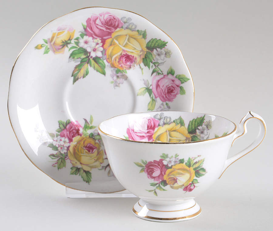 Manor Roses Footed Cup & Saucer Set by Queen Anne (England)-1