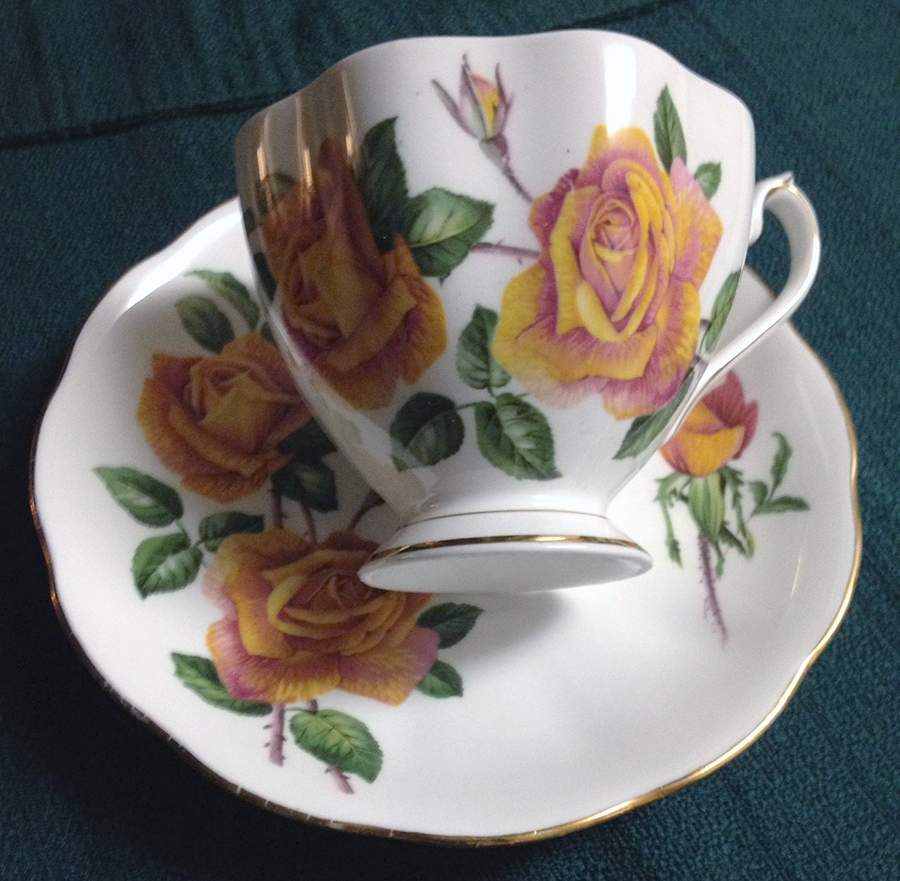 Anniversary Rose Footed Cup & Saucer Set by Queen Anne (England)-1