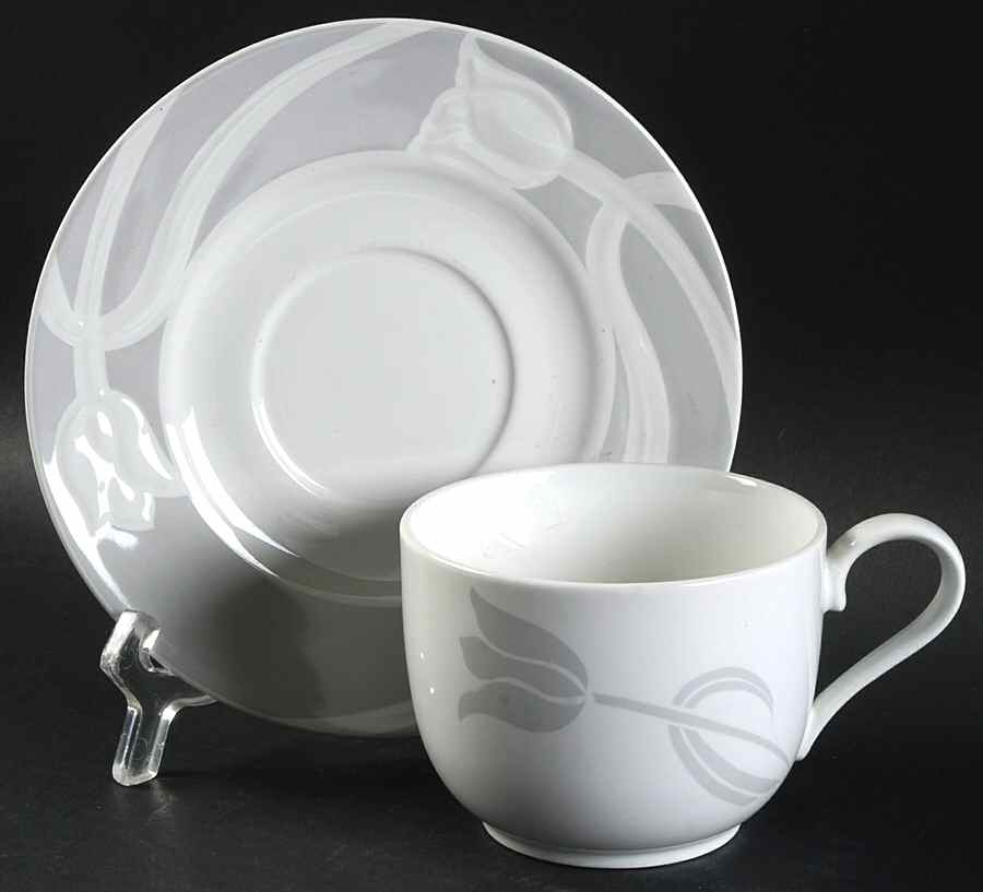 Tivoli Gray Flat Cup & Saucer Set by Riva Designs-1