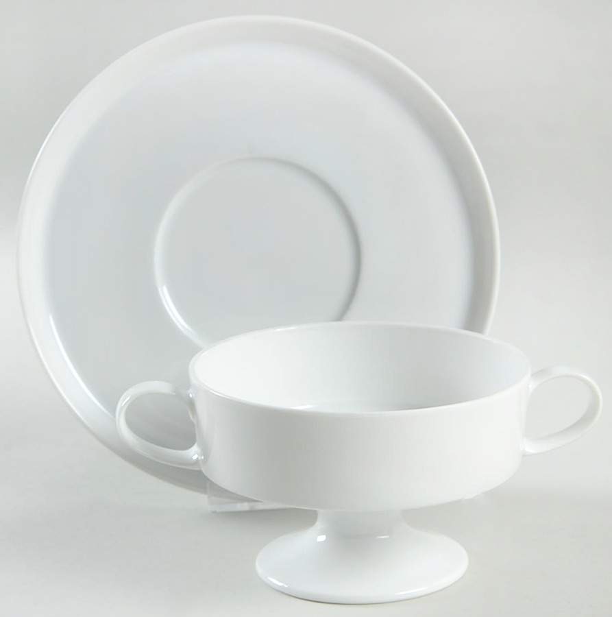 Composition White Footed Cream Soup Bowl & Saucer Set by Rosenthal - Continental-1