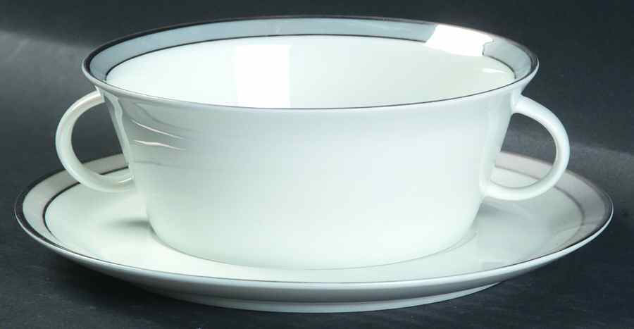 Gala Grey (Platinum Trim) Flat Cream Soup Bowl & Saucer Set by Rosenthal - Continental-1