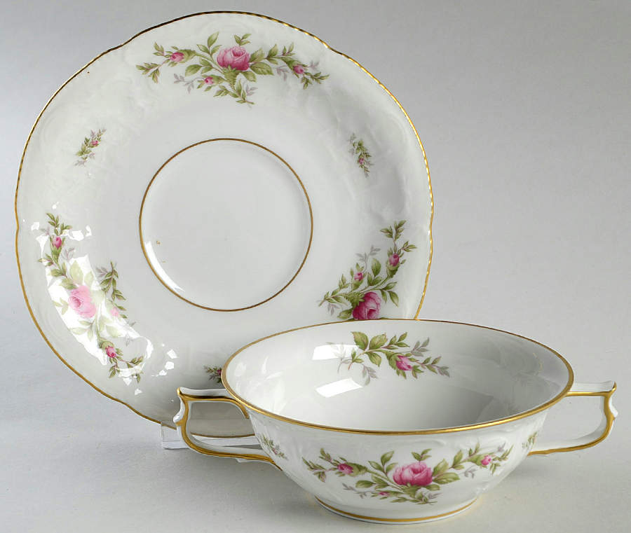 Sanssouci Rose White (Gold Trim) Flat Cream Soup Bowl & Saucer Set by Rosenthal - Continental-1