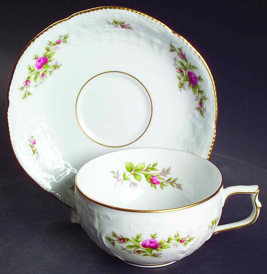 Sanssouci Rose White (Gold Trim) Flat Cup & Saucer Set by Rosenthal - Continental-1