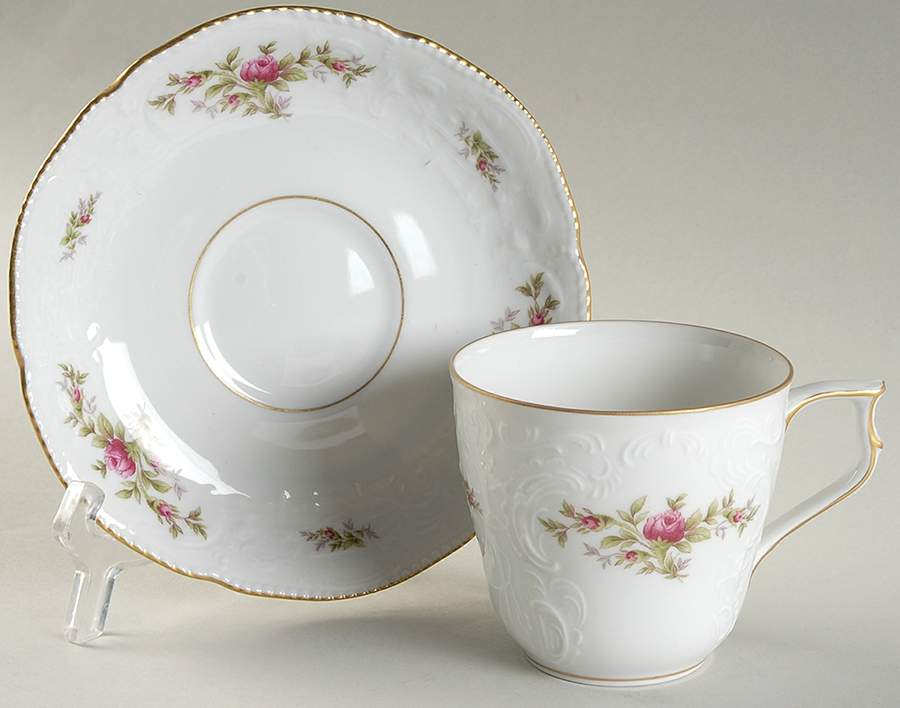 Sanssouci Rose White (Gold Trim) Flat Cup & Saucer Set by Rosenthal - Continental-1