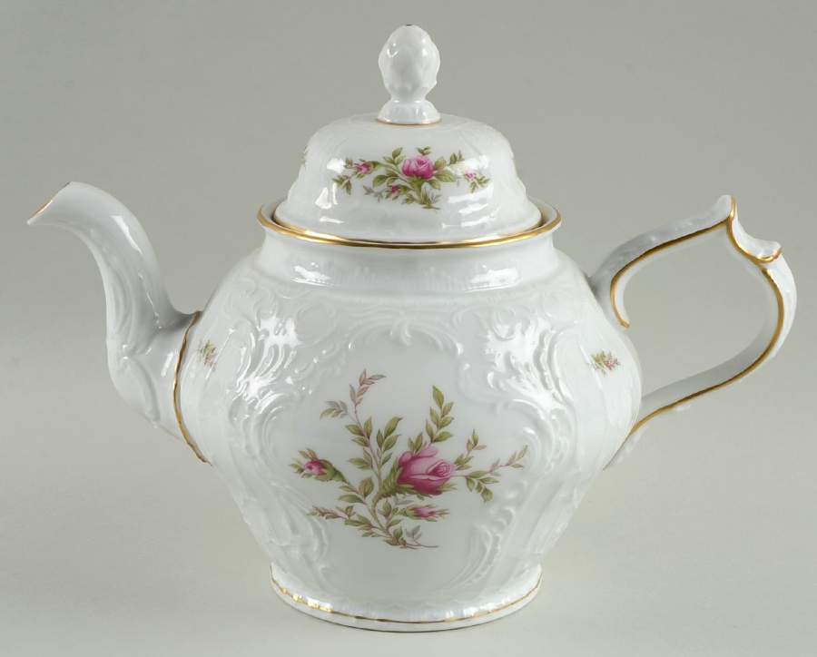 Sanssouci Rose White (Gold Trim) Teapot & Lid by Rosenthal - Continental-1