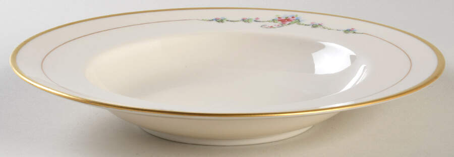June Rose (Gold Trim) Rim Soup Bowl by Ransgil-1