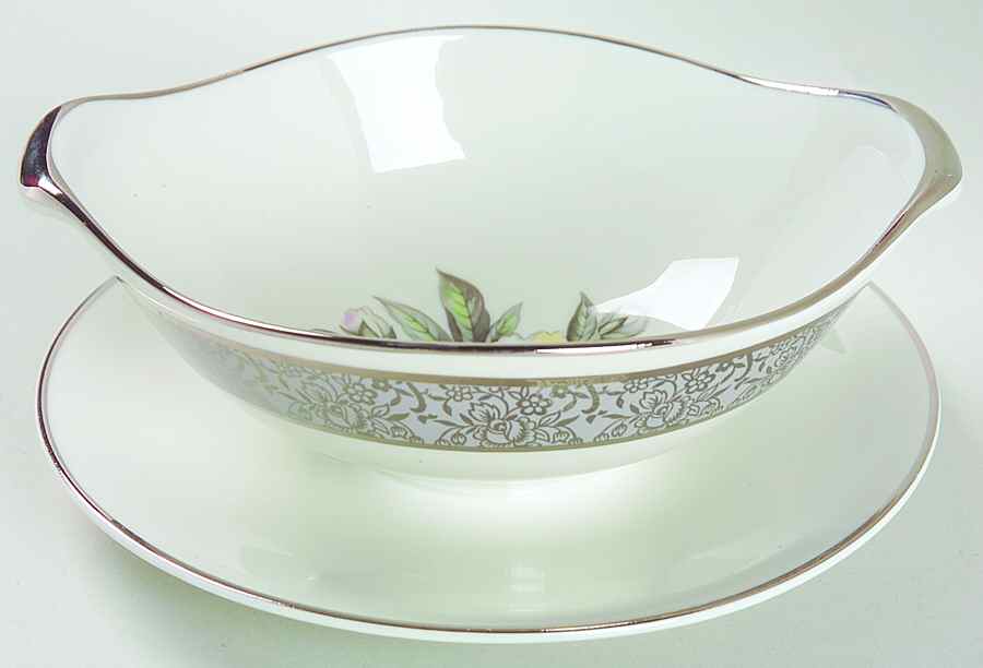 Silver Gardenia Gravy Boat with Attached Underplate by Royal Cathay-1