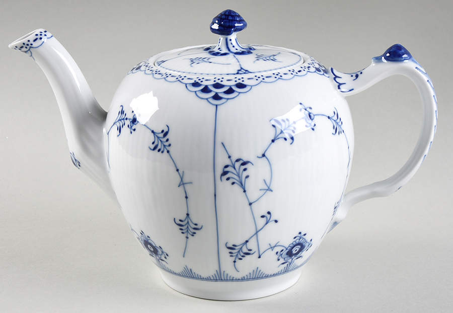 Blue Fluted Half Lace Border (No Trim) Teapot & Lid by Royal Copenhagen-1