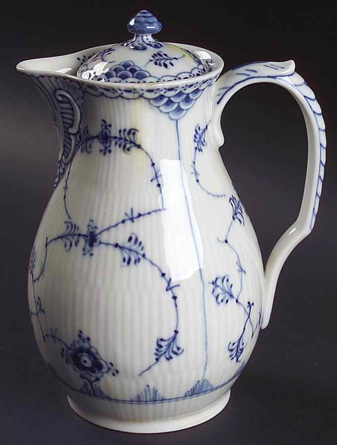 Blue Fluted Half Lace Border (No Trim) 32 Oz Pitcher with Lid by Royal Copenhagen-1