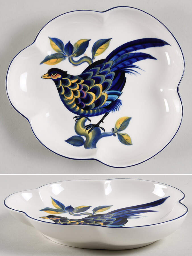 Blue Pheasant Scalloped Bowl by Royal Copenhagen-1
