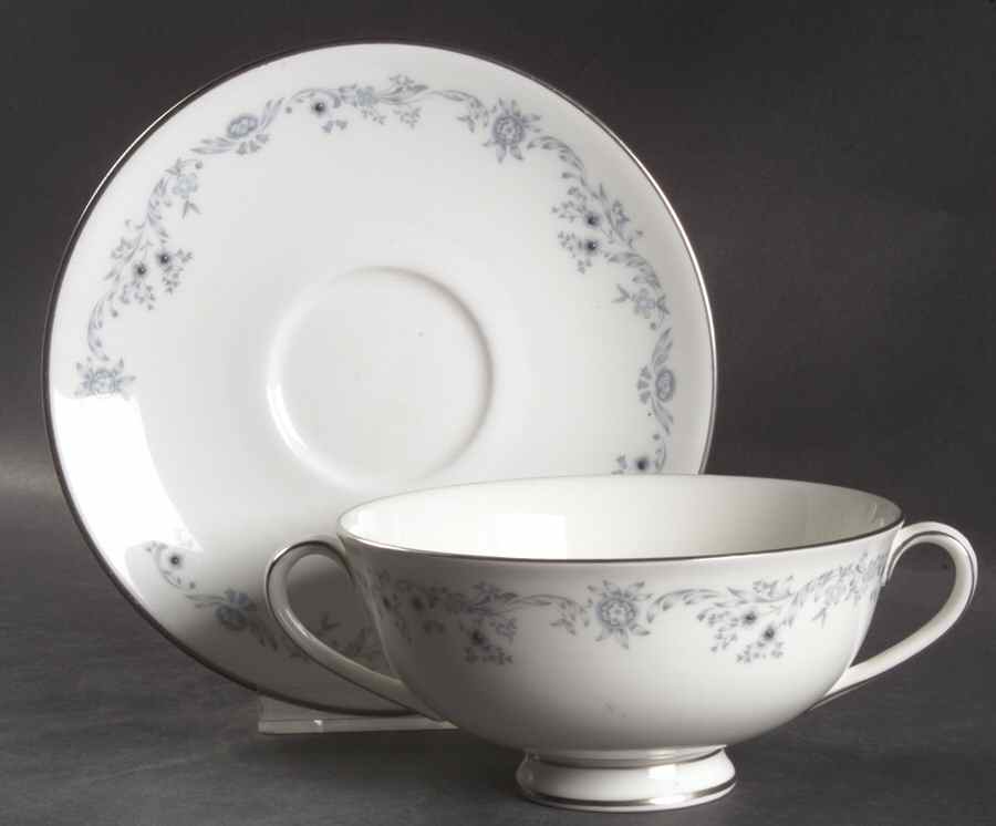 Angelique Footed Cream Soup Bowl & Cup Saucer Set by Royal Doulton-1