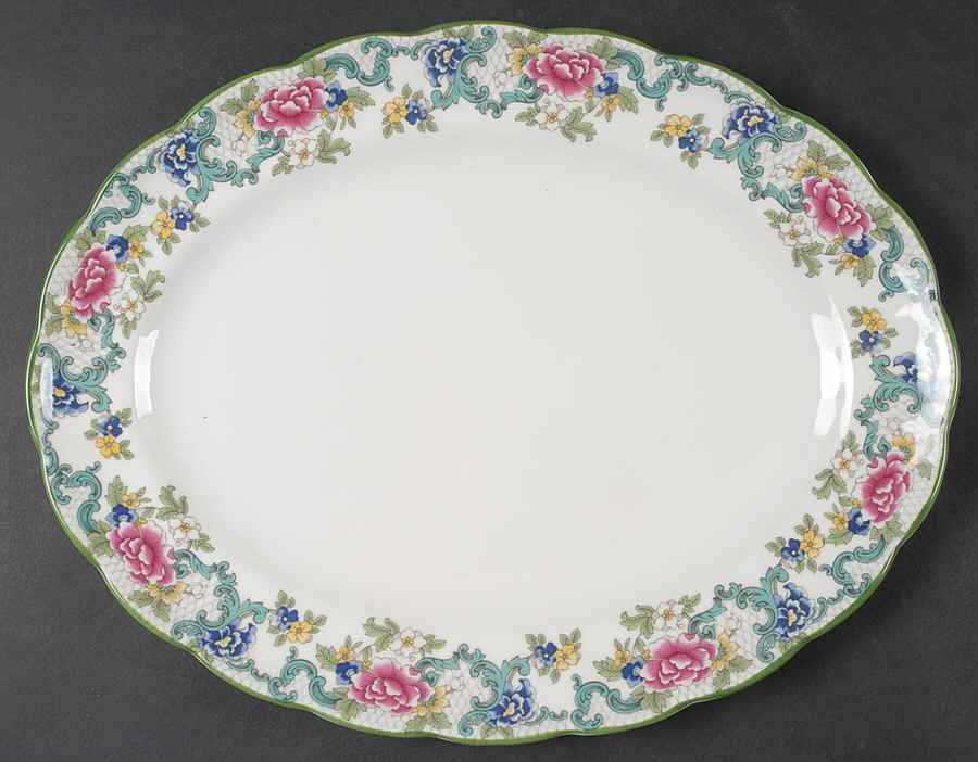 Floradora Green 13" Oval Serving Platter by Royal Doulton-1