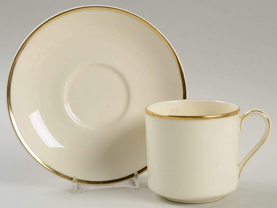 Heather (Gold Trim, Albion Shape) Flat Demitasse Cup & Saucer Set by Royal Doulton-1