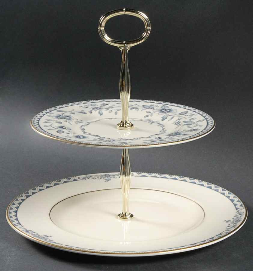 Josephine (Smooth, Gold Trim) 2 Tiered Serving Tray (Dinner & Salad Plate) by Royal Doulton-1