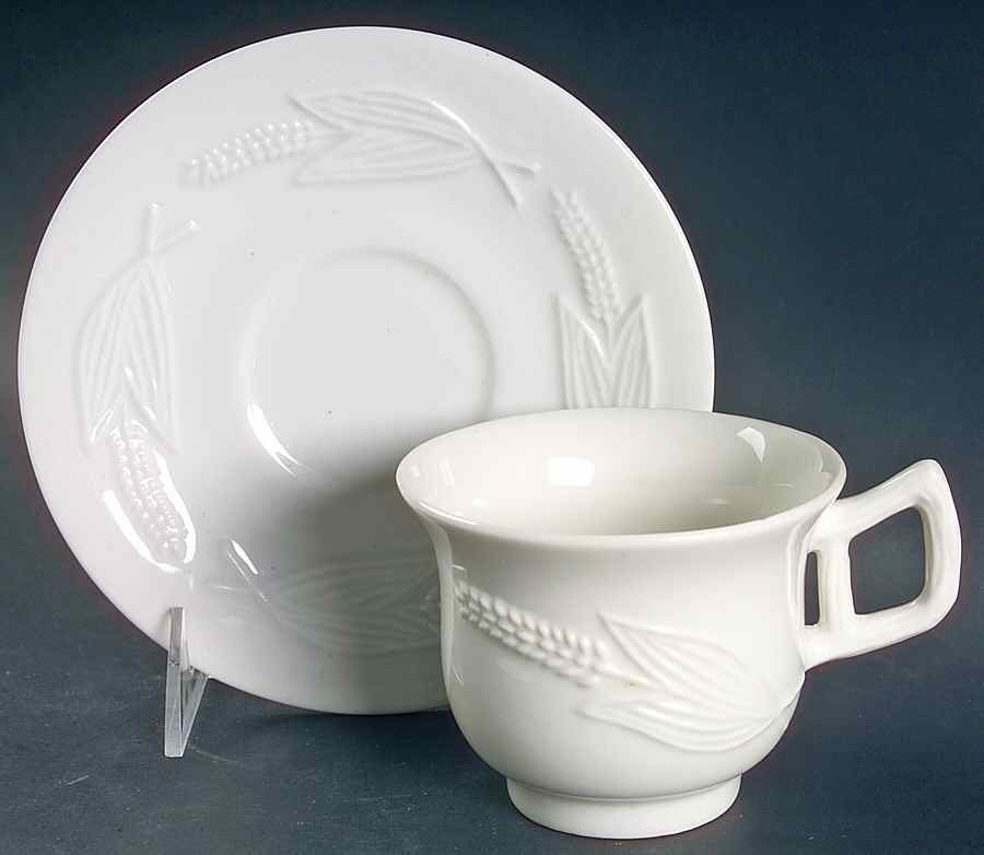 Wheat (Not Ribbed) Footed Cup & Saucer Set by Red Cliff-1