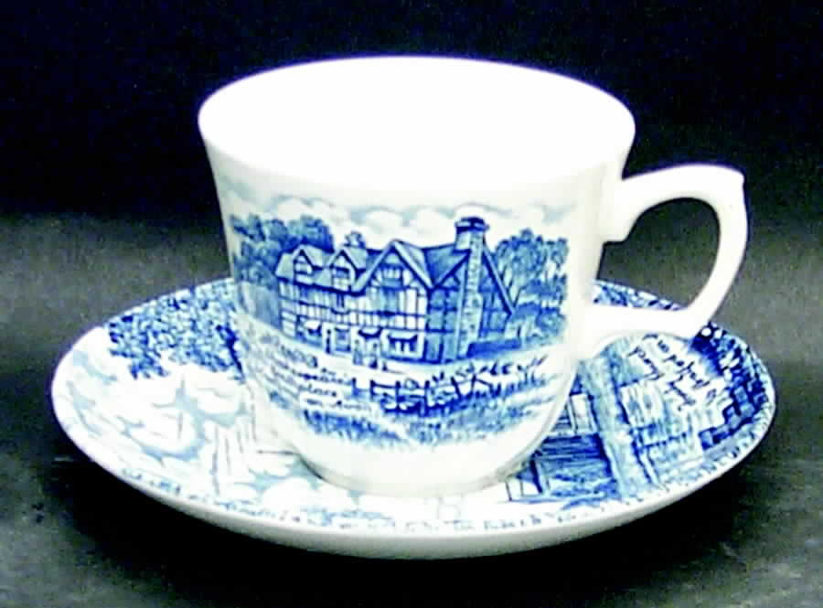 Shakespeare Country Blue Flat Cup & Saucer Set by Royal Essex-1