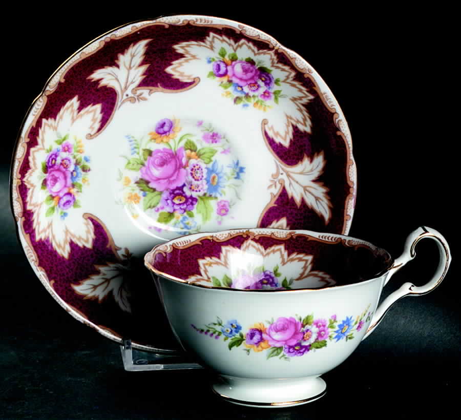 Academy Burgundy Footed Cup & Saucer Set by Royal Grafton-1