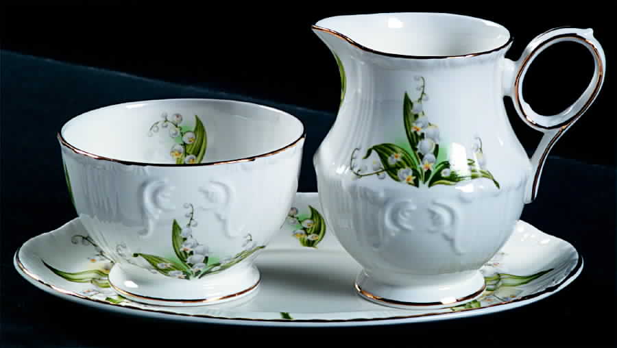 Lily of The Valley Mini Creamer & Open Sugar with Tray by Royal Grafton-1